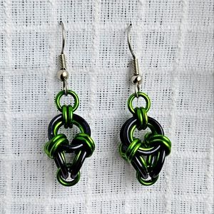 Black and Green Metal Chainmail Earrings Goth Emo Alternative